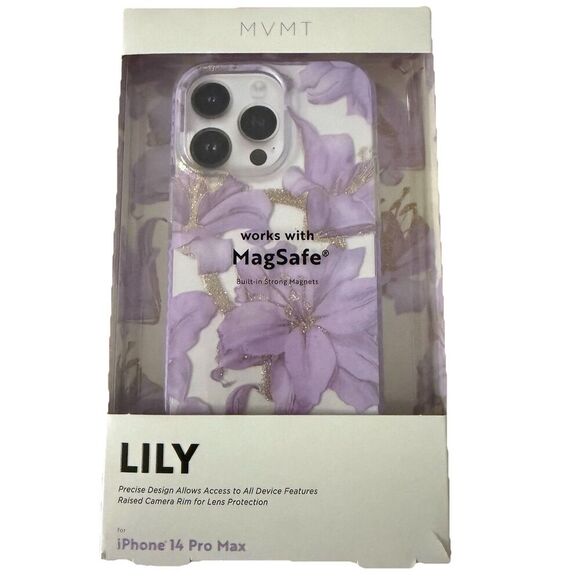 MVMT Apple 14 Pro Max iPhone MagSafe Case Purple Lily Metallic Gold Accents NEW - Picture 1 of 6